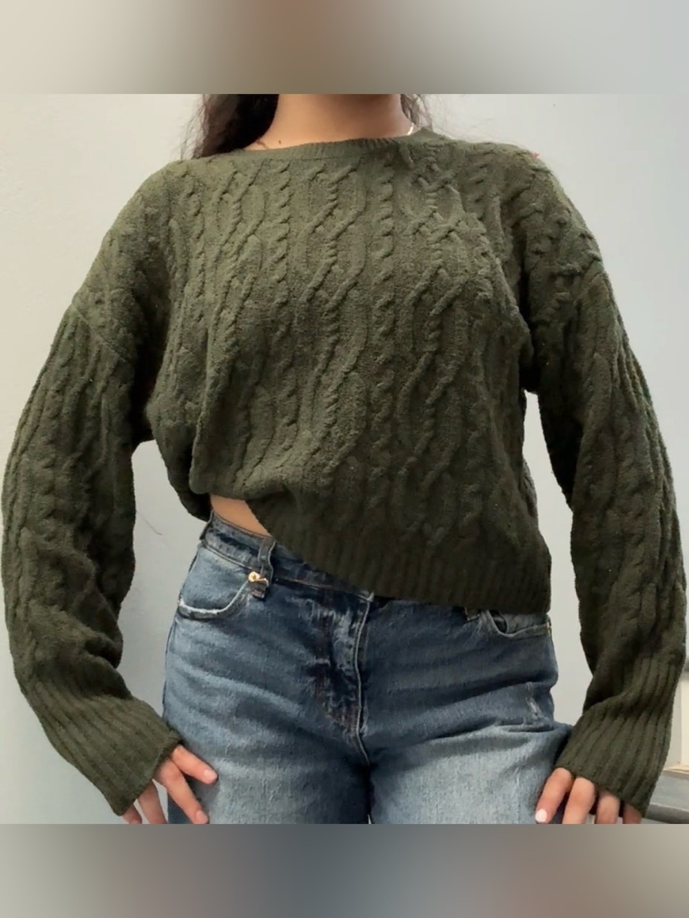 wild fable Olive Cable-Knit Crewneck Sweater
